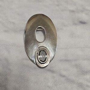 Sterling Silver 926 Oval Pendant with Cubic Zirconia Gemstone Abstract Minimalis